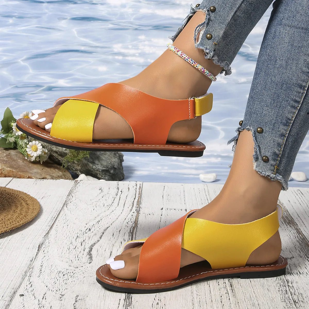Two - Tone Crisscross Strap Sandals - Plush Fashion Hub