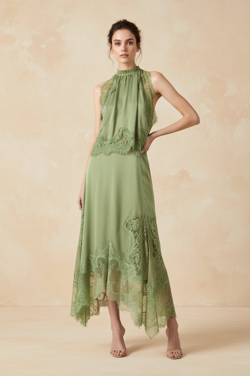V - Neck Ruffle Waist Tank Top & Skirt Set – Elegant Hollow - Out Two - Piece - Plush Fashion Hub