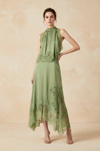 V - Neck Ruffle Waist Tank Top & Skirt Set – Elegant Hollow - Out Two - Piece - Plush Fashion Hub