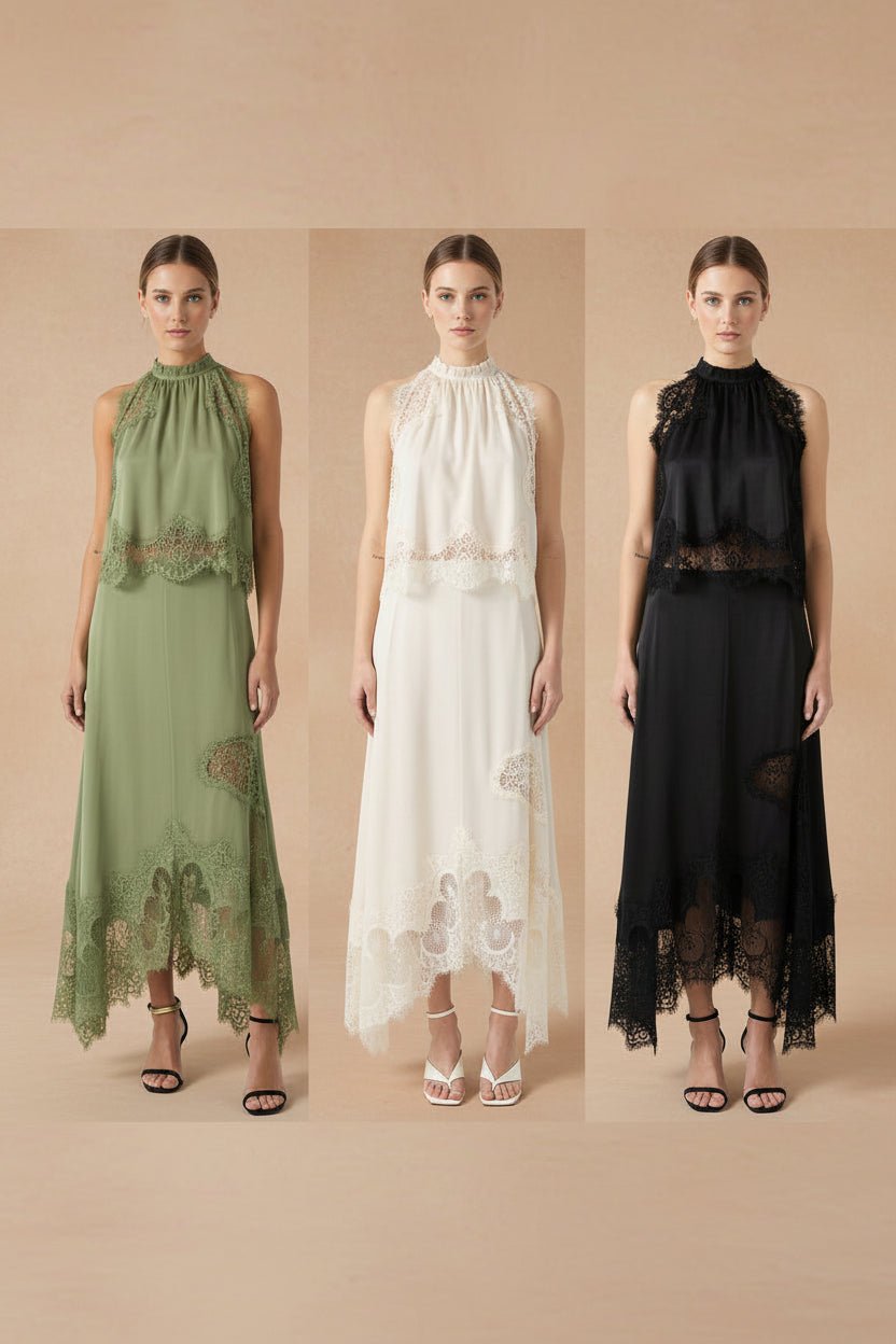 V - Neck Ruffle Waist Tank Top & Skirt Set – Elegant Hollow - Out Two - Piece - Plush Fashion Hub