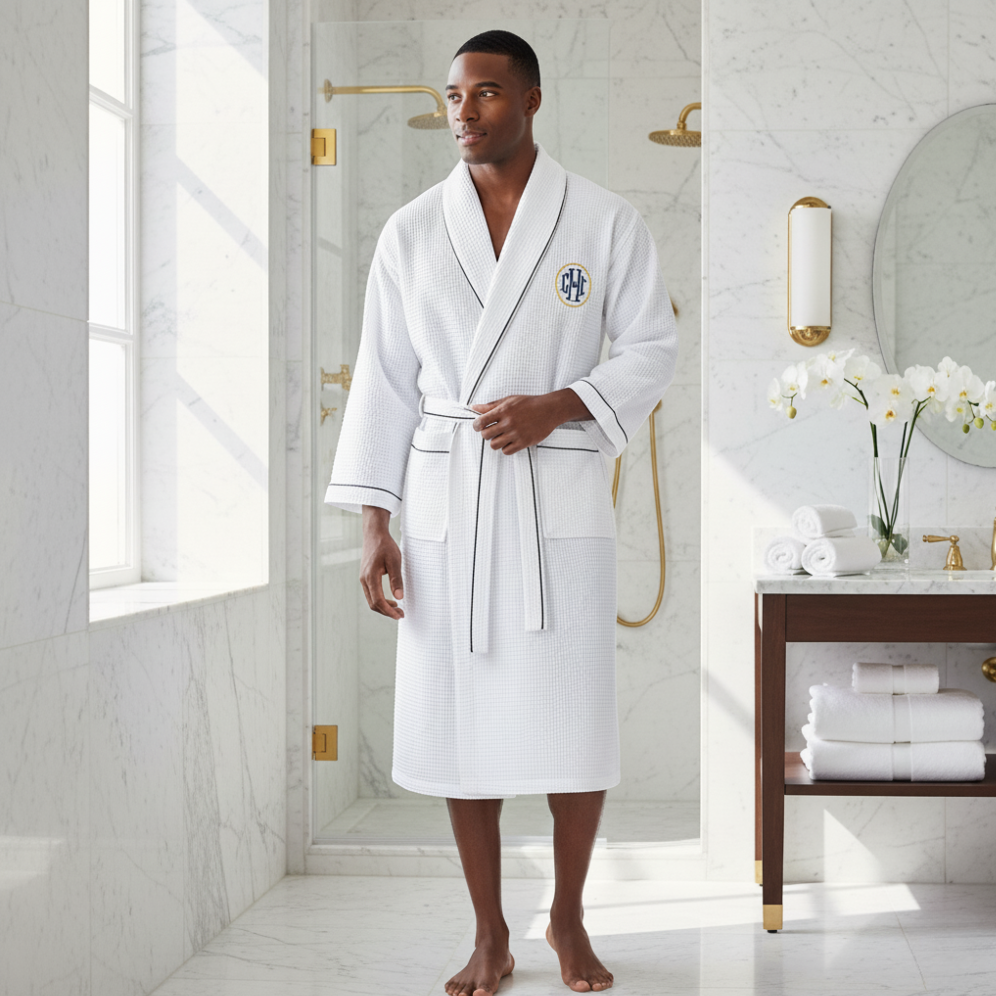 Premium Waffle Piping Robe for Men - Plush Fashion Hub