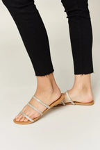 WILD DIVA Rhinestone Three - Strap Flat Sandals - Plush Fashion Hub