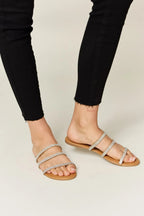 WILD DIVA Rhinestone Three - Strap Flat Sandals - Plush Fashion Hub
