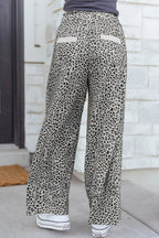 Women's Animal Print Wide Leg Terry Knit Pants with Drawstring Waist - Plush Fashion Hub