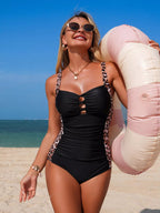 Women's Chic Color Block Cutout Underwire One - Piece Swimsuit - Plush Fashion Hub
