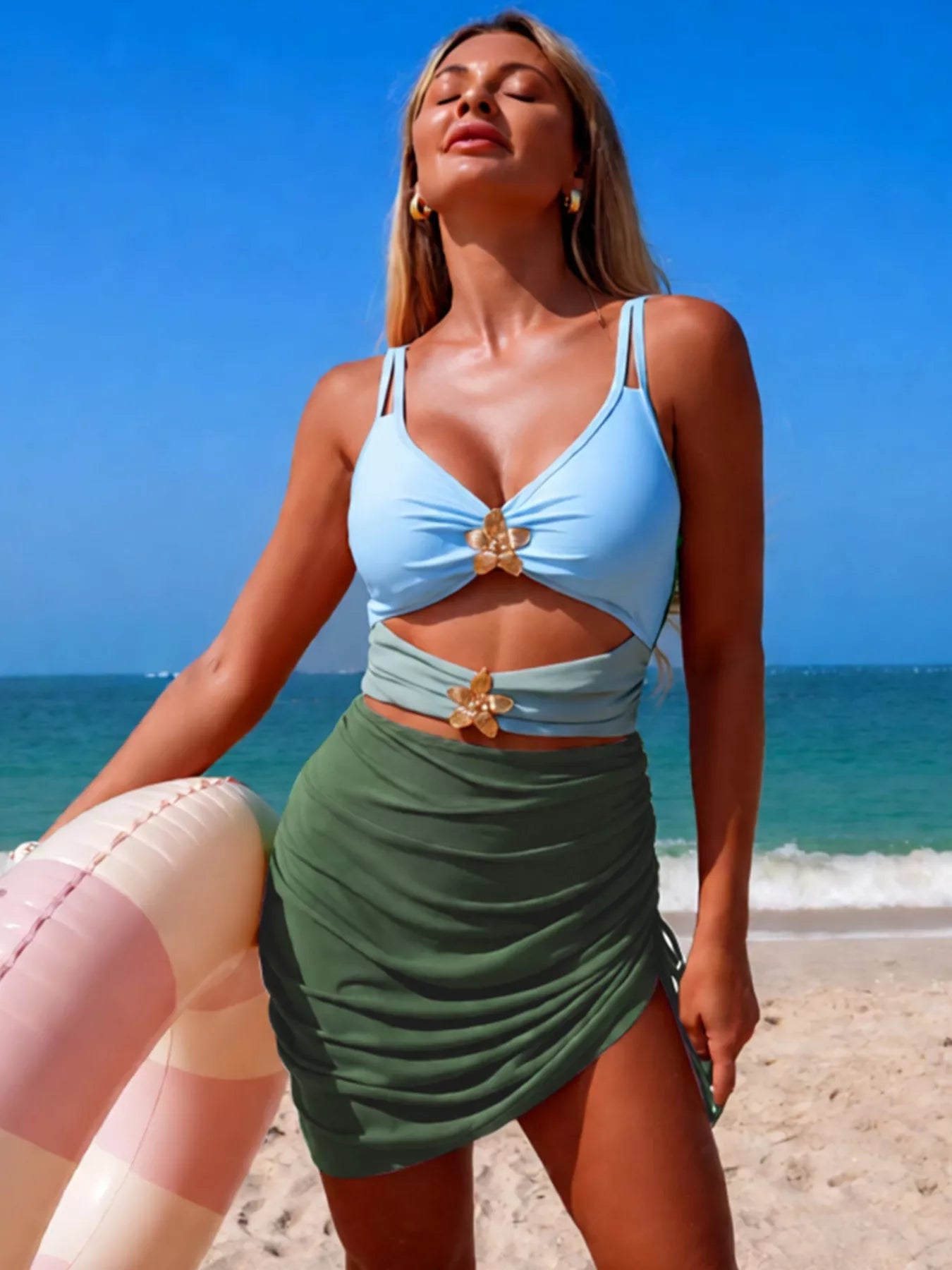 Women's Color Block Cutout One - Piece Swimsuit - Stylish Beachwear - Plush Fashion Hub