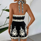 Women's Floral Halter Jumpsuit Sleeveless Backless One - Piece Romper - Plush Fashion Hub
