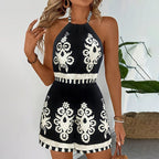 Women's Floral Halter Jumpsuit Sleeveless Backless One - Piece Romper - Plush Fashion Hub