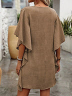 Women's Flowy V - Neck Casual Mini Dress with Ruffled Sleeves - Plush Fashion Hub