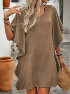 Women's Flowy V - Neck Casual Mini Dress with Ruffled Sleeves - Plush Fashion Hub