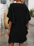 Women's Flowy V - Neck Casual Mini Dress with Ruffled Sleeves - Plush Fashion Hub