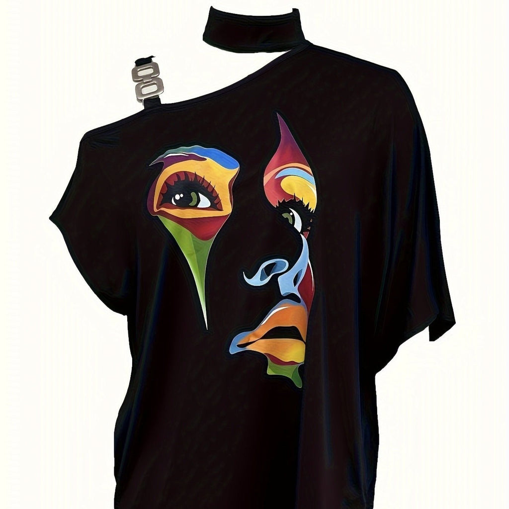 Women’s One - Shoulder Printed T-Shirt - Plush Fashion Hub