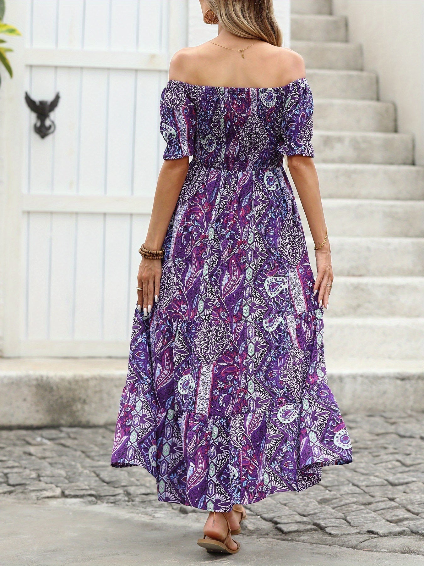 Women’s Paisley One‑Shoulder Maxi Dress - Plush Fashion Hub