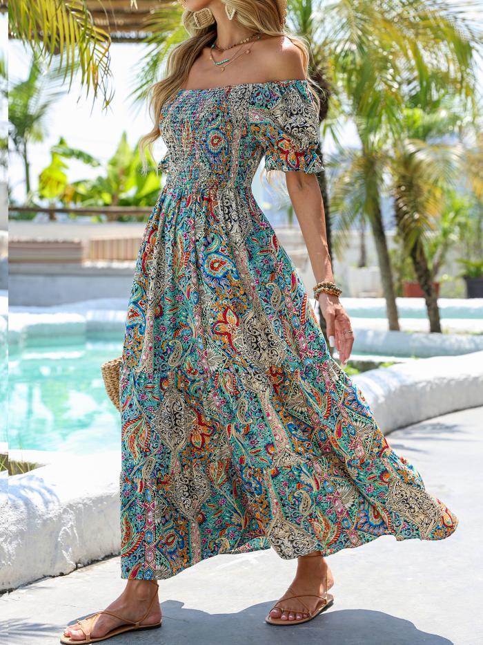 Women’s Paisley One‑Shoulder Maxi Dress - Plush Fashion Hub