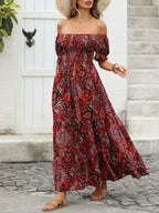 Women’s Paisley One‑Shoulder Maxi Dress - Plush Fashion Hub