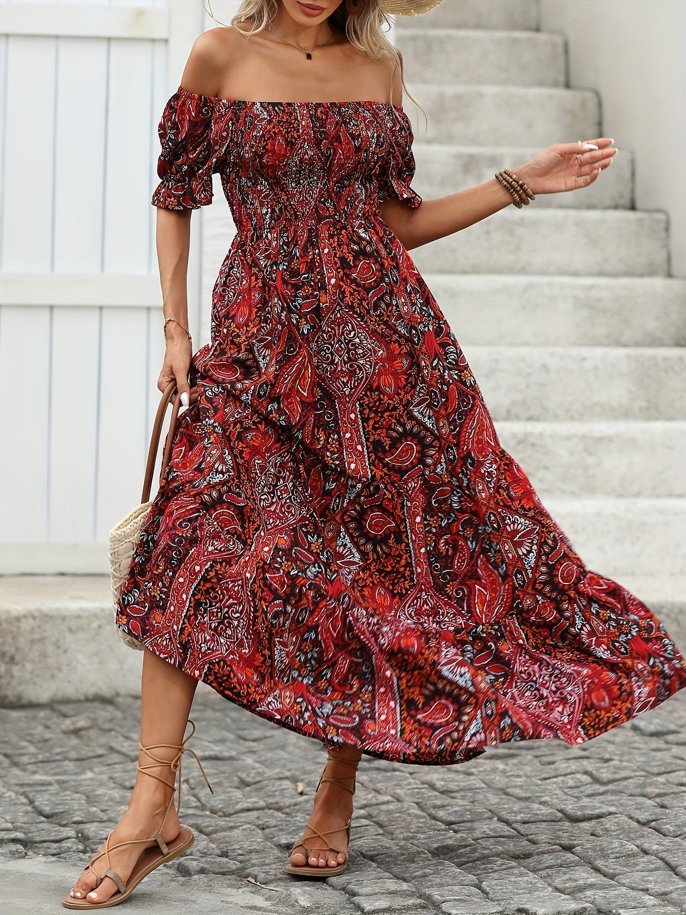 Women’s Paisley One‑Shoulder Maxi Dress - Plush Fashion Hub