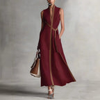 Women's Patchwork Cardigan & Wide Leg Pants Set | Colorblock Linen - Plush Fashion Hub