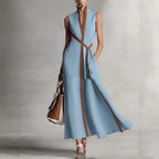 Women's Patchwork Cardigan & Wide Leg Pants Set | Colorblock Linen - Plush Fashion Hub