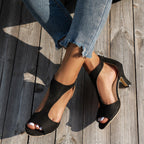 Women’s Peep Toe Zipper Heel Shoes | Suede High Heel Sandals - Plush Fashion Hub