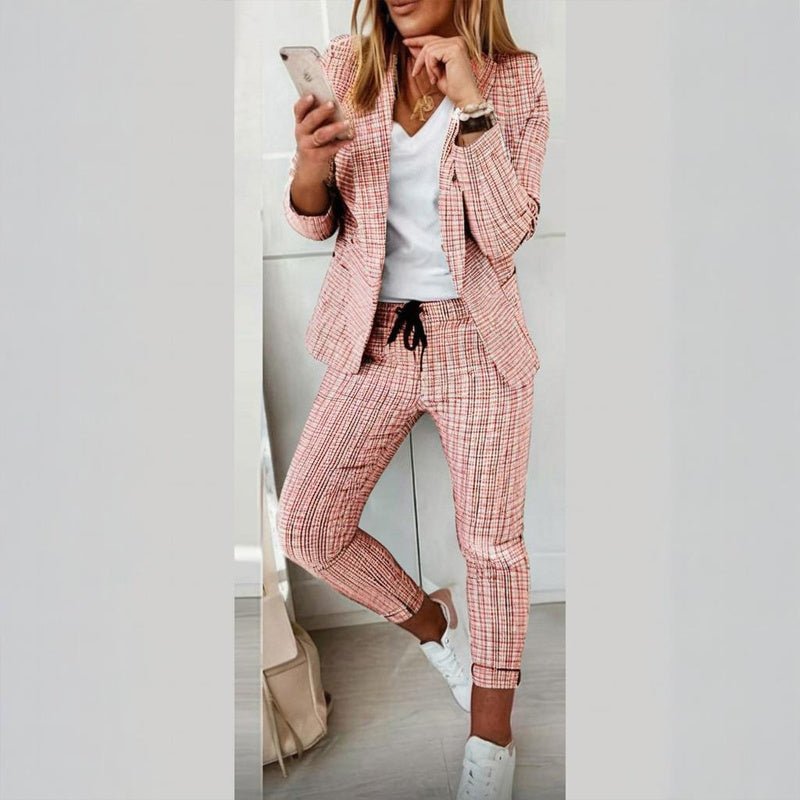 Women’s Plaid Two‑Piece Suit Set - Plush Fashion Hub