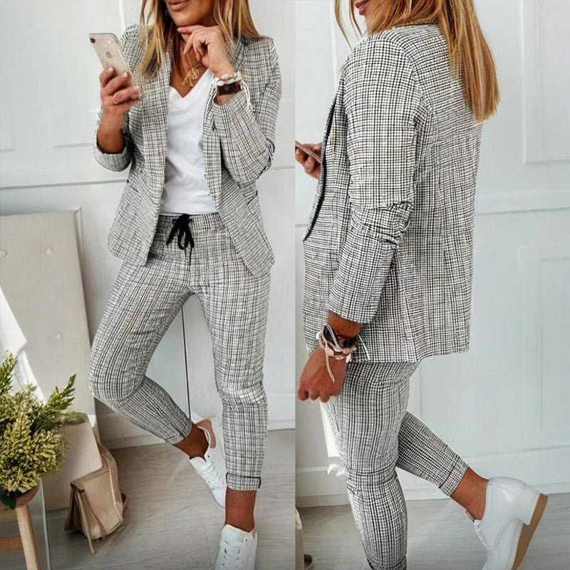 Women’s Plaid Two‑Piece Suit Set - Plush Fashion Hub