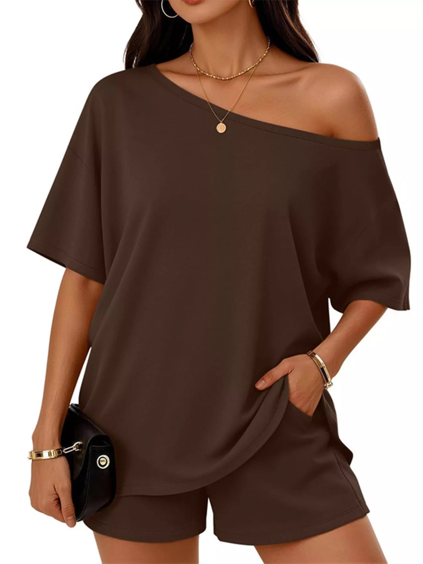 Women's Plus Size Boat Neck T-Shirt and Shorts Lounge Set - Plush Fashion Hub