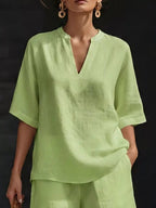 Women's Plus Size Notched Collar Half Sleeve Top and Shorts Lounge Set - Plush Fashion Hub