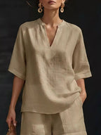 Women's Plus Size Notched Collar Half Sleeve Top and Shorts Lounge Set - Plush Fashion Hub