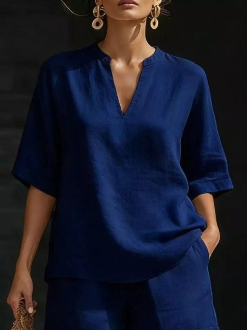 Women's Plus Size Notched Collar Half Sleeve Top and Shorts Lounge Set - Plush Fashion Hub