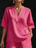 Women's Plus Size Notched Collar Half Sleeve Top and Shorts Lounge Set - Plush Fashion Hub