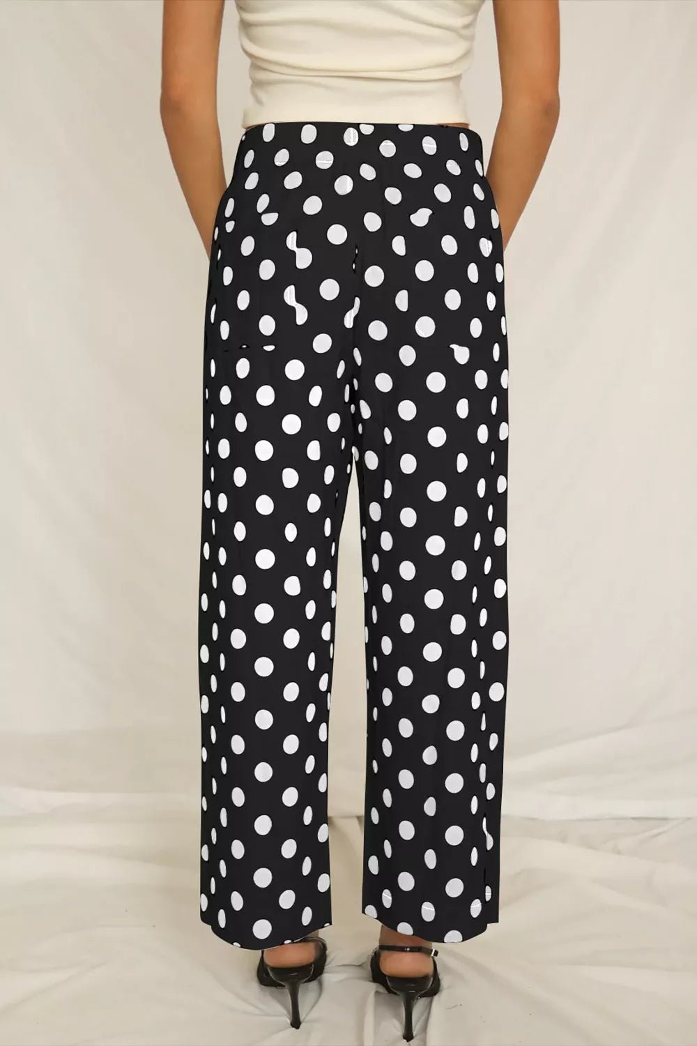 Women's Polka Dot Straight Leg Pants with Pockets - Plush Fashion Hub