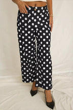 Women's Polka Dot Straight Leg Pants with Pockets - Plush Fashion Hub