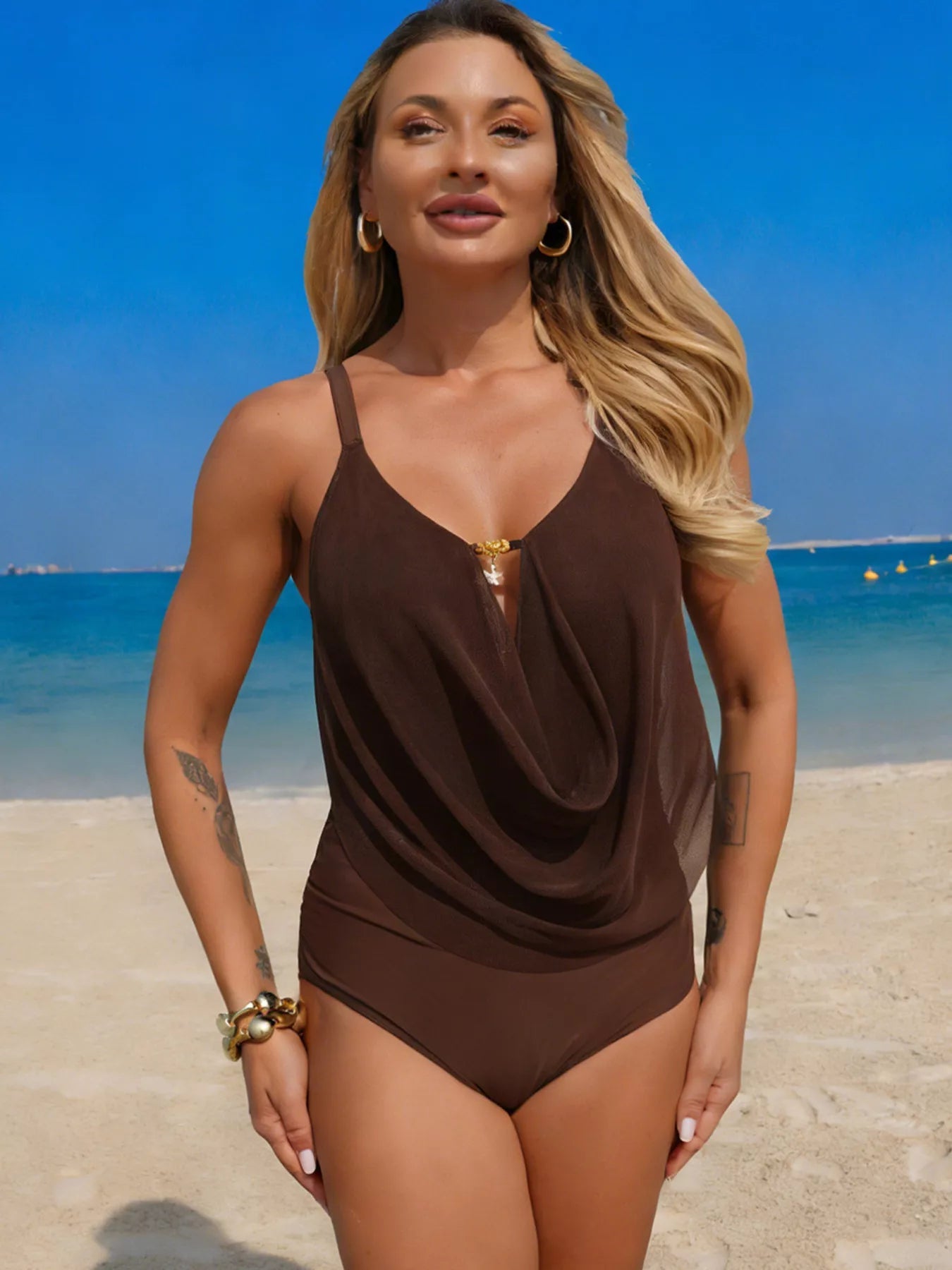 Women's Ruched Solid Color One - Piece Swimsuit - Flattering Tummy Control Bathing - Plush Fashion Hub