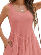 Women's Sleeveless Round Neck Mini Dress with Pockets - Plush Fashion Hub