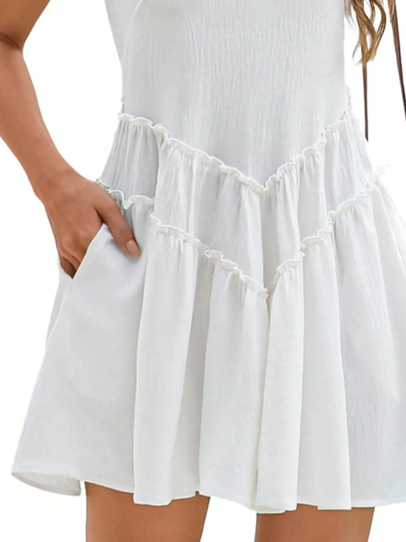 Women's Sleeveless Round Neck Mini Dress with Pockets - Plush Fashion Hub