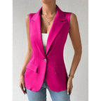 Women's Sleeveless Vest Blazer Casual Open Front Work Office Tops Jacket - Plush Fashion Hub