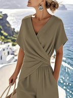 Women's Twist - Front V - Neck Lounge Set with Pockets - Plus Size - Plush Fashion Hub