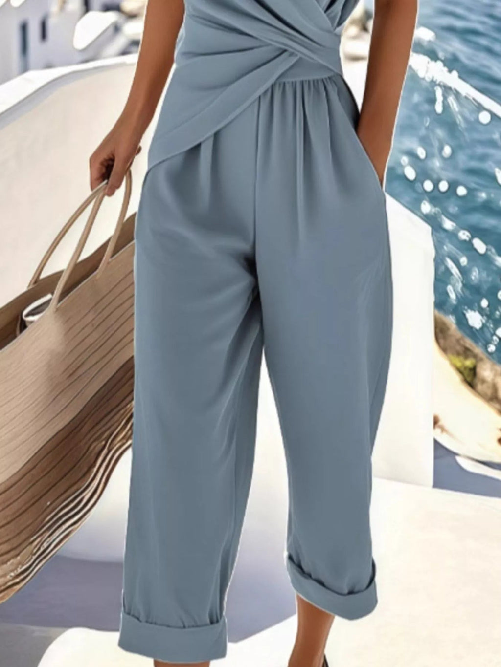 Women's Twist - Front V - Neck Lounge Set with Pockets - Plus Size - Plush Fashion Hub