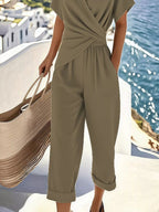 Women's Twist - Front V - Neck Lounge Set with Pockets - Plus Size - Plush Fashion Hub