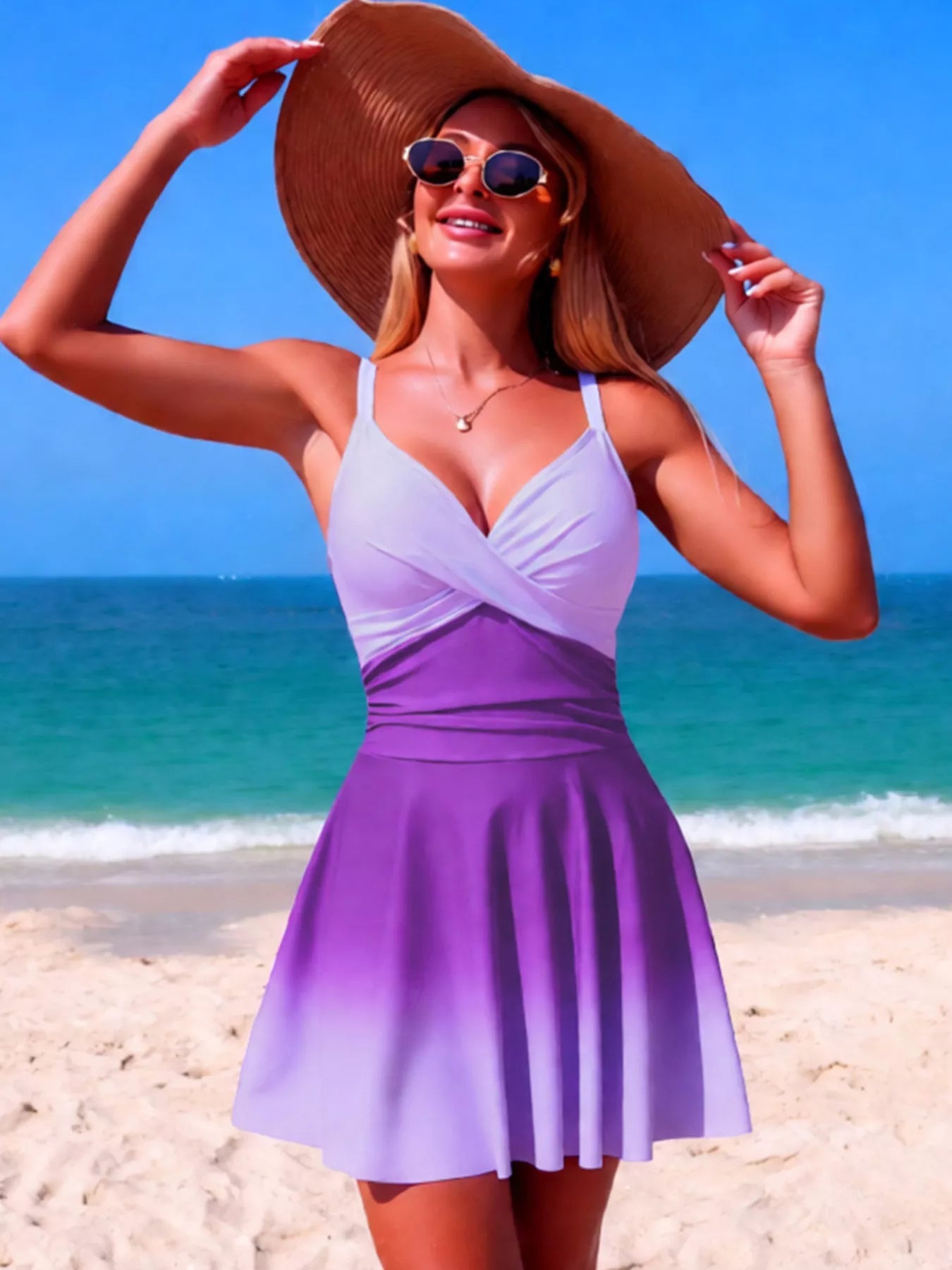Women's V - Neck Gradient One - Piece Swimsuit - Stylish Summer Beachwear - Plush Fashion Hub