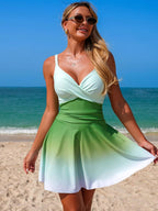 Women's V - Neck Gradient One - Piece Swimsuit - Stylish Summer Beachwear - Plush Fashion Hub