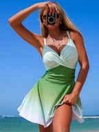 Women's V - Neck Gradient One - Piece Swimsuit - Stylish Summer Beachwear - Plush Fashion Hub