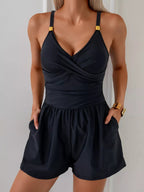 Women's V - Neck Spaghetti Strap One - Piece Swimsuit - Stretchy Beachwear - Plush Fashion Hub