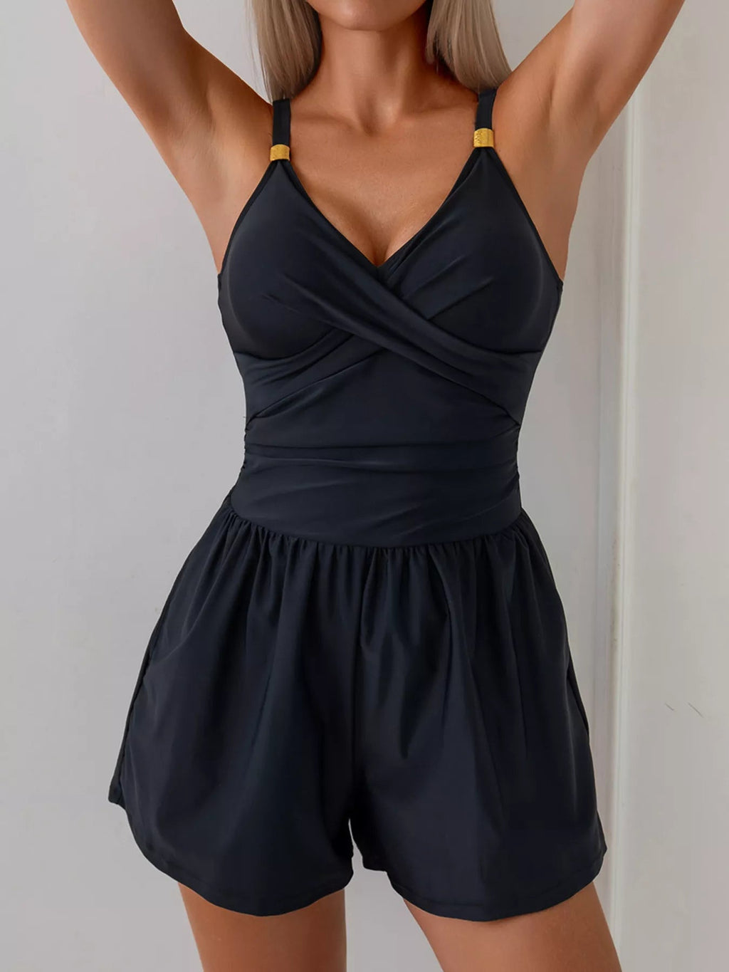 Women's V - Neck Spaghetti Strap One - Piece Swimsuit - Stretchy Beachwear - Plush Fashion Hub